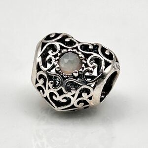PANDORA Signature Heart Moonstone Charm June Birthstone Bead 925 ALE Authentic